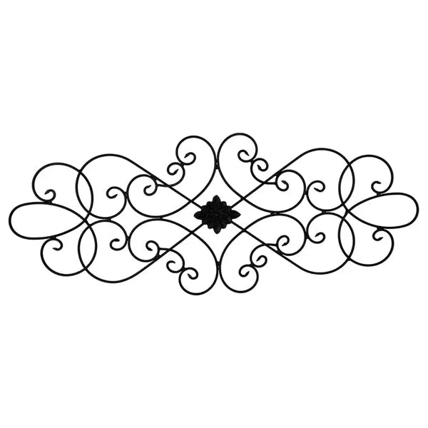 The Besti Wrought Iron Wall Art Decor for Living Room and Bedroom Medallion (32 x 12) features a scroll-style design with a central floral accent and rust-resistant finish for lasting elegance.